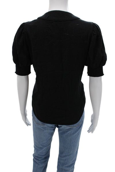 Sundays Women V-Neck Black Cotton Short Sleeve Blouse Classic Size M