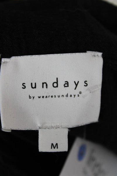 Sundays Women V-Neck Black Cotton Short Sleeve Blouse Classic Size M