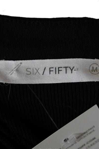 six/fifty Women Button-Up Mock Neck 3/4 Sleeve Cotton Top Black Size M