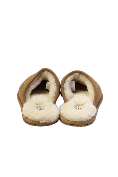 Ugg Girls Suede Shearling Lined Slip On Slipper Shoes Brown Size 2