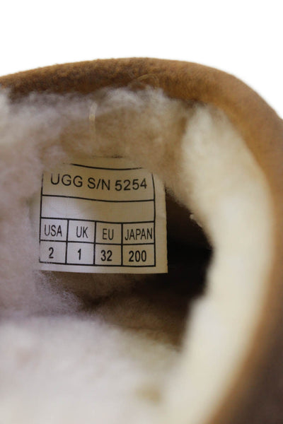 Ugg Girls Suede Shearling Lined Slip On Slipper Shoes Brown Size 2