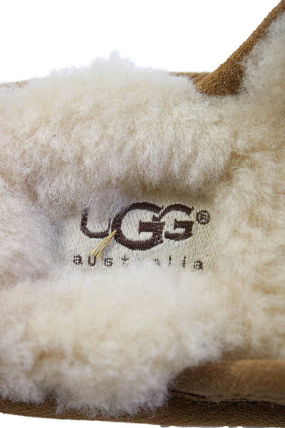 Ugg Girls Suede Shearling Lined Slip On Slipper Shoes Brown Size 2