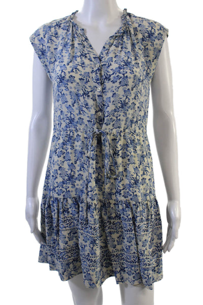 Rebecca Taylor Women Silk Floral Shirt Dress Beige Short Sleeve Size 0