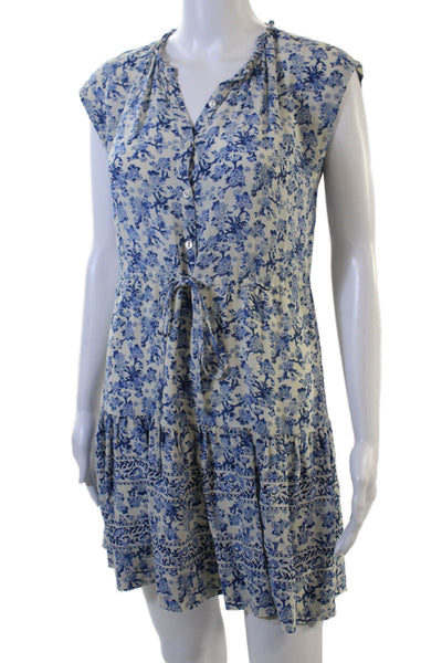 Rebecca Taylor Women Silk Floral Shirt Dress Beige Short Sleeve Size 0