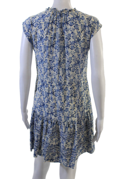 Rebecca Taylor Women Silk Floral Shirt Dress Beige Short Sleeve Size 0