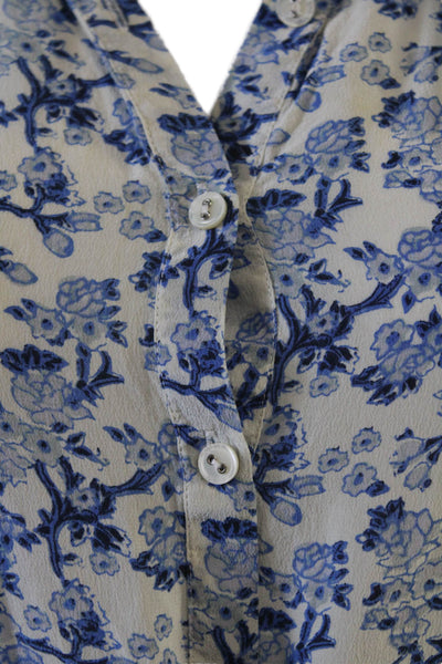Rebecca Taylor Women Silk Floral Shirt Dress Beige Short Sleeve Size 0