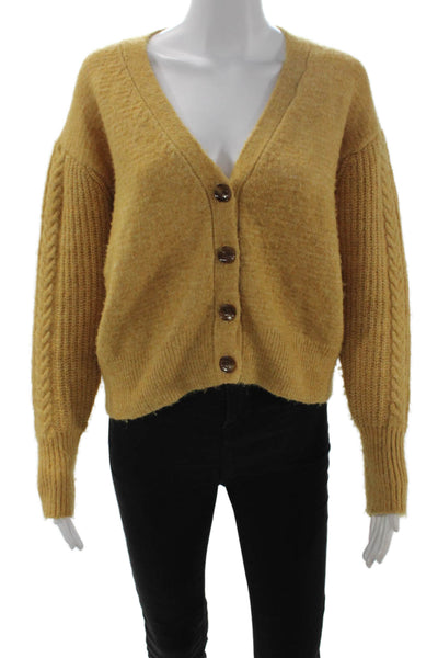 Heartloom Women Yellow V-Neck Bohemian Cardigan Long Sleeve Button Size XS