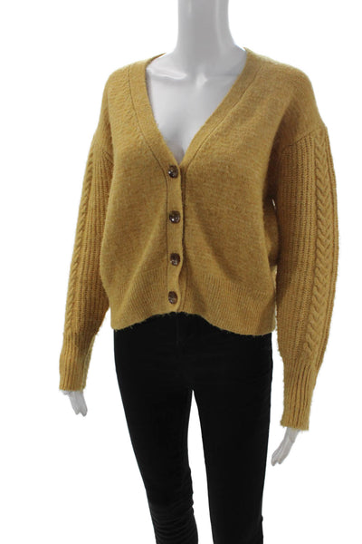 Heartloom Women Yellow V-Neck Bohemian Cardigan Long Sleeve Button Size XS