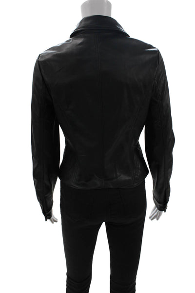 Bebe Women Biker Motorcycle Jacket Black PU Collared Button Long Sleeve Size S