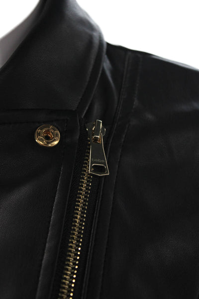Bebe Women Biker Motorcycle Jacket Black PU Collared Button Long Sleeve Size S