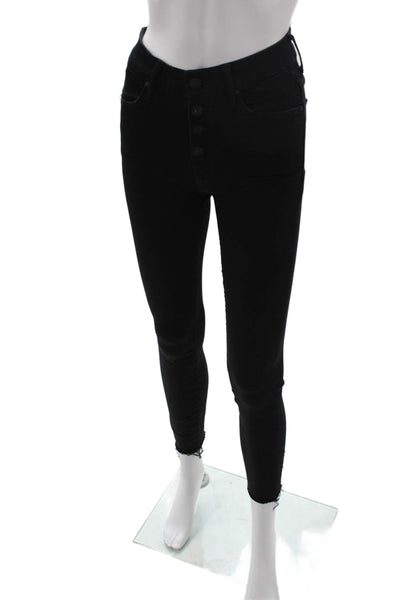 Mother Womens Ankle Skinny Jeans Black Button Fly Size 24