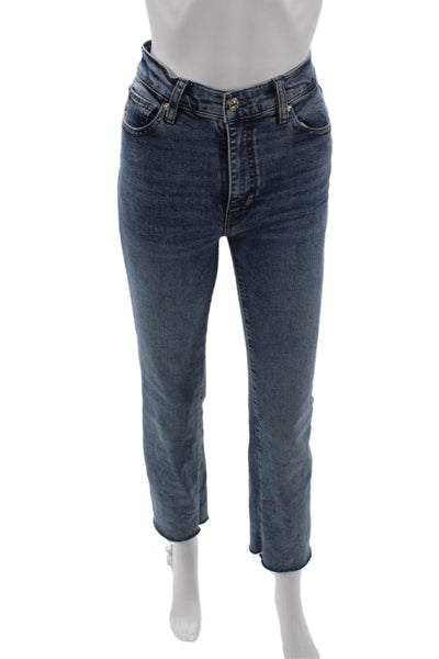 Frame Womens Cropped Straight Jeans Blue Mid Rise Button Fly Size 24