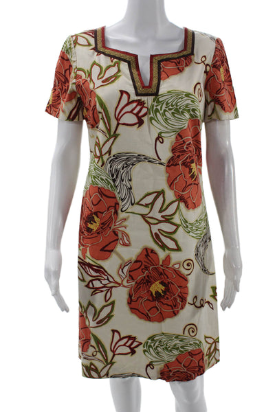 Dana Buchman Women Shift Dress Beige V-Neck Short Sleeve Knee-Length Size 8