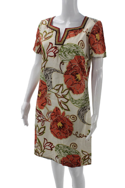 Dana Buchman Women Shift Dress Beige V-Neck Short Sleeve Knee-Length Size 8