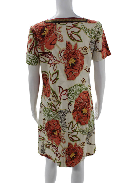 Dana Buchman Women Shift Dress Beige V-Neck Short Sleeve Knee-Length Size 8