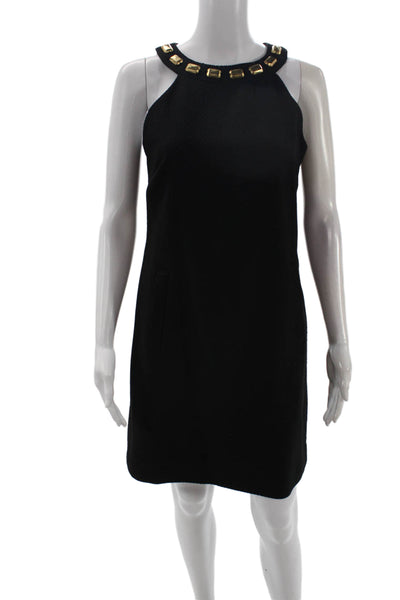 Michael Michael Kors Women Black Shift Dress Sleeveless Zip Round Neck Size 4