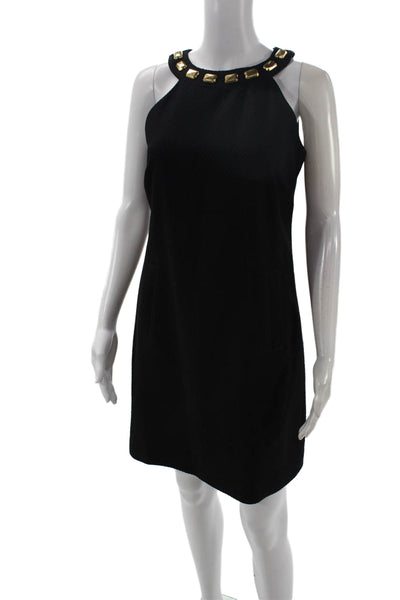 Michael Michael Kors Women Black Shift Dress Sleeveless Zip Round Neck Size 4