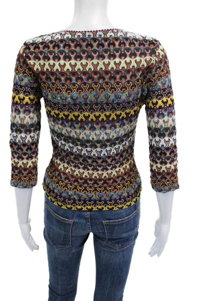 Krizia Women Bohemian Geometric V-Neck 3/4 Sleeve Blouse Multi-Color Size 40
