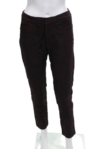 Peruvian Connection Women Black Floral Ankle Cropped Pants Bohemian Size S