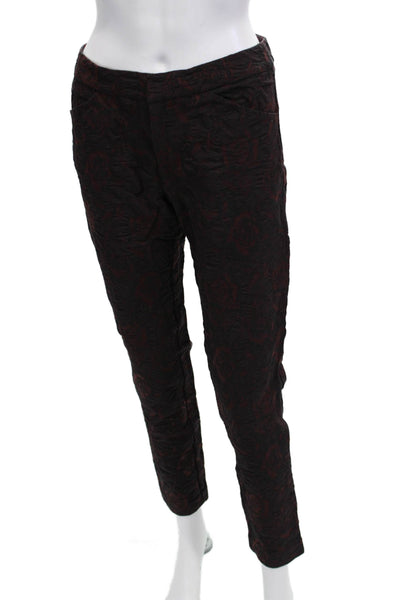 Peruvian Connection Women Black Floral Ankle Cropped Pants Bohemian Size S
