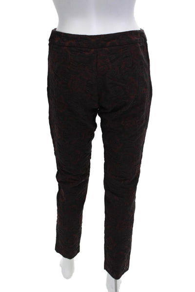 Peruvian Connection Women Black Floral Ankle Cropped Pants Bohemian Size S