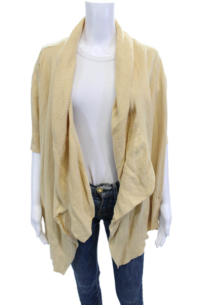 Peruvian Connection Women Beige Cotton Linen Cardigan Short Sleeve Boho Size M