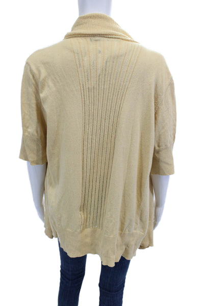 Peruvian Connection Women Beige Cotton Linen Cardigan Short Sleeve Boho Size M