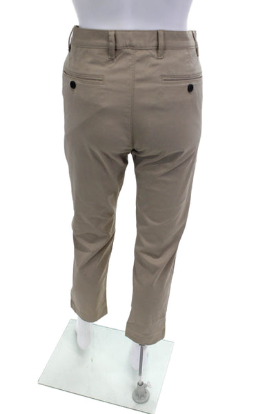 Theory Mens Beige Cropped Chino Khakis Button Polyester 27in Size 30