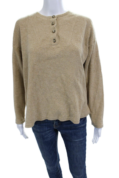 Madewell Unisex Henley Pullover Sweater Beige Crew Neck Button Size S