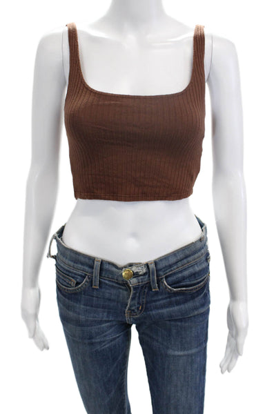 Reformation Women Cropped Basic Brown Square Neck Sleeveless Tank Size XS