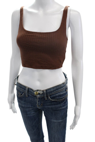 Reformation Women Cropped Basic Brown Square Neck Sleeveless Tank Size XS