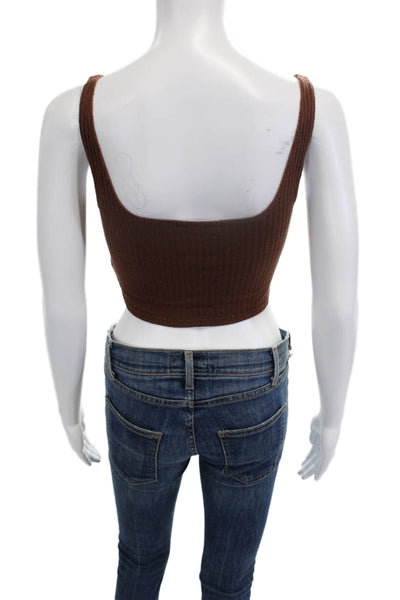 Reformation Women Cropped Basic Brown Square Neck Sleeveless Tank Size XS
