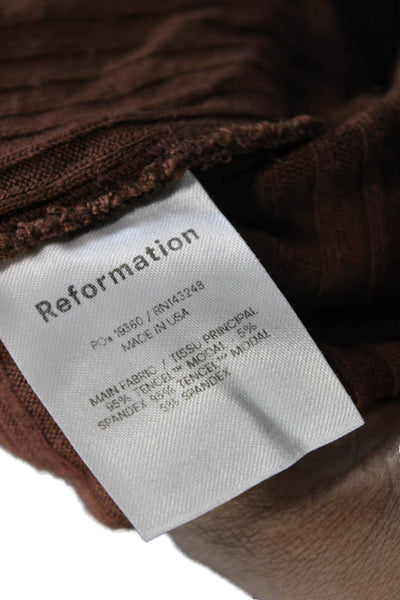 Reformation Women Cropped Basic Brown Square Neck Sleeveless Tank Size XS