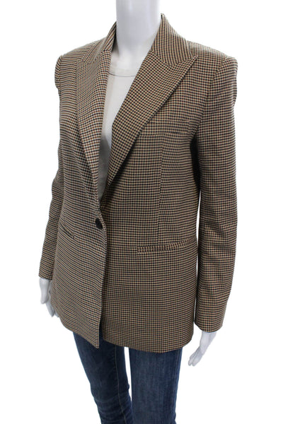 Something Navy Women Beige Checked Collared Button Blazer Classic Fall Size XS
