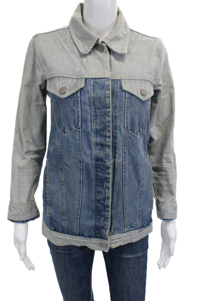 AYR Womens Blue Cotton Collared Button Solid Long Sleeve Jacket 90s Size XS