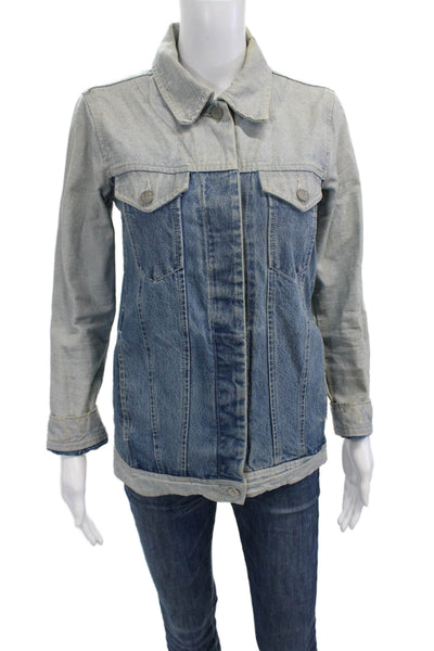 AYR Womens Blue Cotton Collared Button Solid Long Sleeve Jacket 90s Size XS