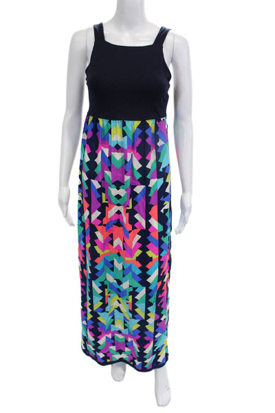 Alice & Trixie Women Maxi Dress Black Silk Aztec Square Neck Sleeveless Size S
