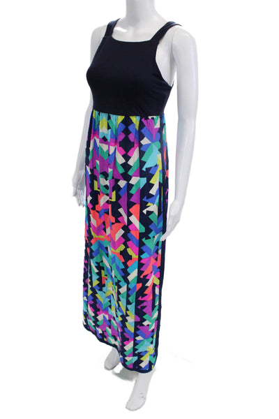 Alice & Trixie Women Maxi Dress Black Silk Aztec Square Neck Sleeveless Size S