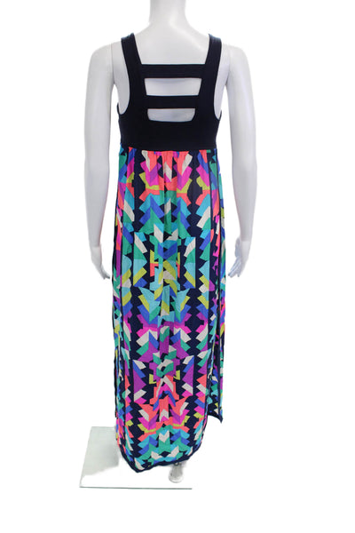 Alice & Trixie Women Maxi Dress Black Silk Aztec Square Neck Sleeveless Size S