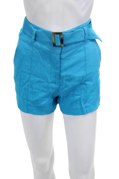 Veronica Beard Unisex Shorts Blue Linen Blend Buckle Beach Size 0