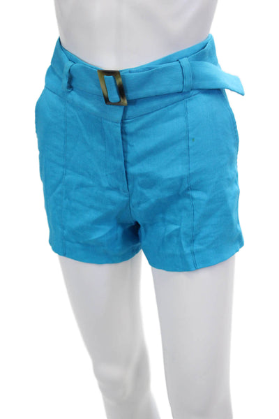 Veronica Beard Unisex Shorts Blue Linen Blend Buckle Beach Size 0