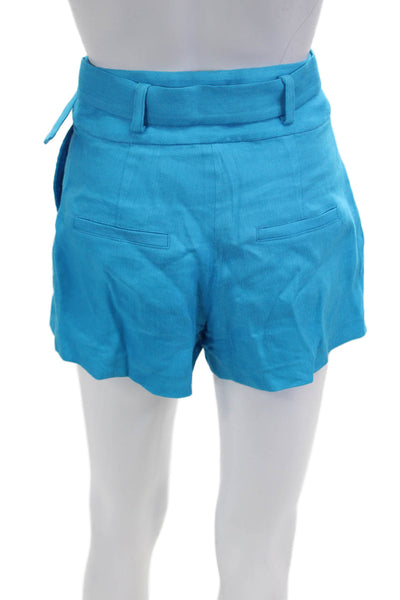 Veronica Beard Unisex Shorts Blue Linen Blend Buckle Beach Size 0