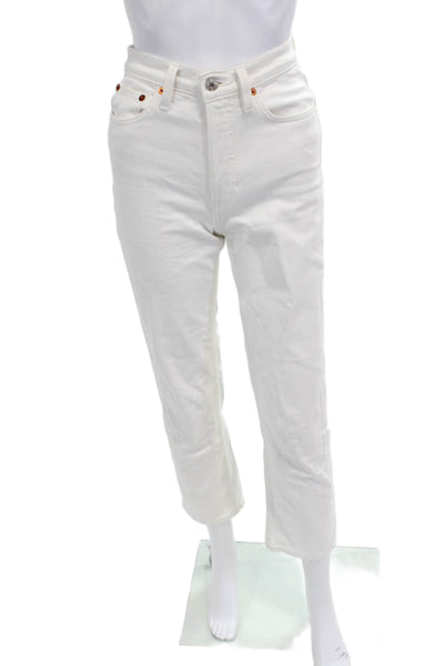 Re/Done Womens Cropped Straight Jeans White High Rise Size 24