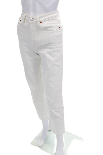 Re/Done Womens Cropped Straight Jeans White High Rise Size 24