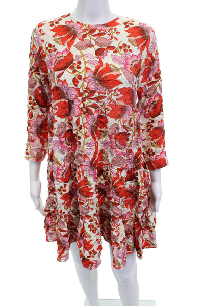 Zara Womens Shift Dress Beige Floral Knee Length 3/4 Sleeve Polyester Size XS