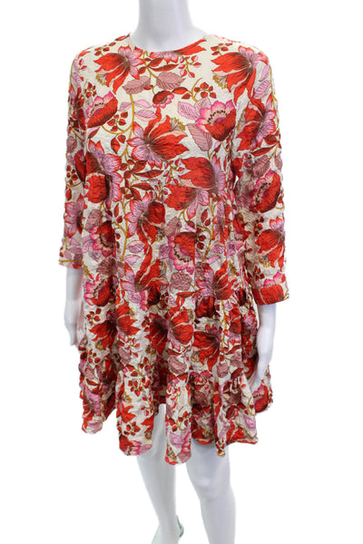 Zara Womens Shift Dress Beige Floral Knee Length 3/4 Sleeve Polyester Size XS