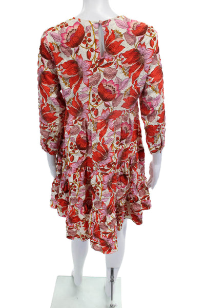Zara Womens Shift Dress Beige Floral Knee Length 3/4 Sleeve Polyester Size XS