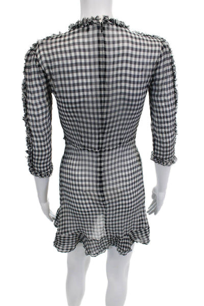 The Kooples Women Shirt Dress Black Silk Check V Neck 3/4 Sleeve Size 0