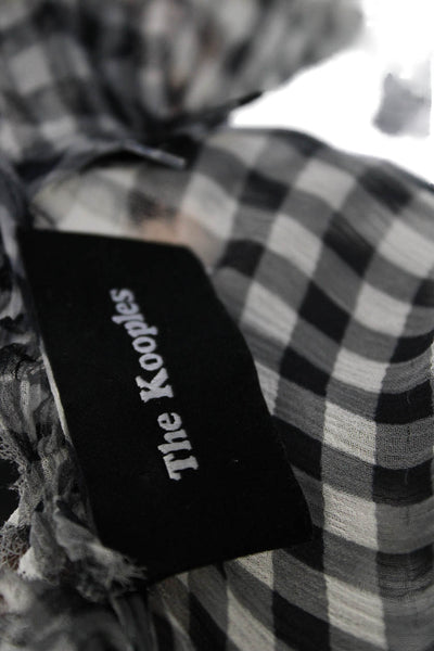 The Kooples Women Shirt Dress Black Silk Check V Neck 3/4 Sleeve Size 0
