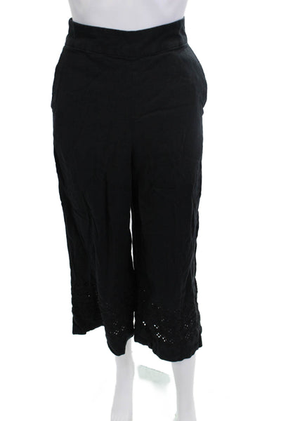 Club Monaco Women Black Cropped Linen Viscose Pants Bohemian Zip Size 4